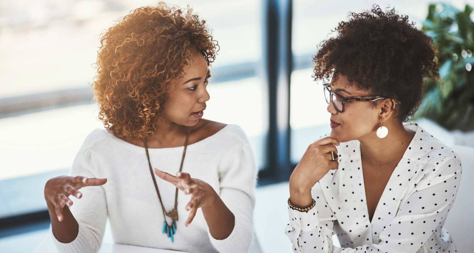 two women talking