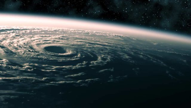 view of hurricane natural disaster from space