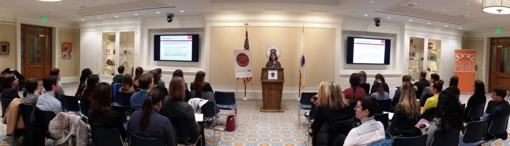 Dr. Trisha Elliot presenting MHAP for Kids results at a legislative briefing sponsored by Senator Eileen Donogue in 2018 for the Children's Mental Health Campaign
